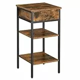 VASAGLE Nachttisch, Couchtisch, Beistelltisch, Nachttisch, hoch, mit Schublade und 2 Ablagen, platzsparend, industrieller Stil, rustikales Braun und Schwarz LET502B01