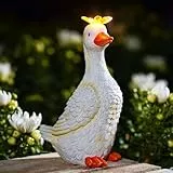 Yeomoo Senger Gans Gartenfiguren mit Schmetterlinge Solar Gartendeko für Draußen - Lustig Goose Solar Tiere für Außen Garten, Geschenke für Frauen Mama Männer Garten Balkon Terrassen Decor Zimmer Weiß