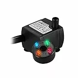 Decdeal Aquarium Tauchpumpe Wasserpumpe Förderpumpe mit 4 LED Licht, Saugnäpfen 2W