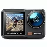 Surfola Action Cam 4K 60FPS, SF630 Unterwasserkamera 40M blankem Metall Wasserdicht Kamera 10M, WiFi, EIS Helmkamera, Dual-Screen-Camcorder mit externes Mikrofon, 2 x1350mAh Batterien und Ladegerät