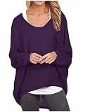 ZIOOER Damen Pulli Fledermausärmel T-Shirt Lose Asymmetrisch Jumper Bluse Langarmshirts Hemd Pullover Sweatshirt Oberteil Oversize Tops Lila L