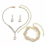 TTPSRY 3 Stück Schmuck Set Halskette Ohrhänger Armbänder mit Zirkonia Silberkette Kette mit Anhänger Damen Schmuckset Brautschmuck Hochwertiges Geschenk für Mädchen Frauen (Gold)