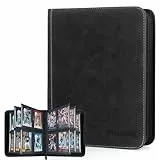 JoyHood Top Loader Binder - 4 Taschen Sammelkarten Album - Halten 112 Top Loaders, Top Loader Album für Sammelkarte und Sportkarten（Schwarz, 4 Taschen）