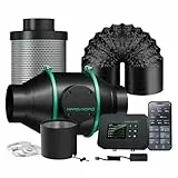 MARS HYDRO 4' Smart Rohrventilator 100mm/Abluftset mit iControl Temperatur- & Feuchtigkeitsregler, App-Fernsteuerung, Aktivkohlefilter-Kombo + Abluftschlauch，Belüftungssystem Lüftungsset für Growzelt