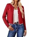GRACE KARIN Damen Leicht Gestrickt Jacke Button Down Cardigan Rote Basic Strickjacke Elegante Hochzeit Jacke für Kleid mit Knopfleiste Rot S