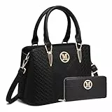 Miss Lulu Handtasche Damen Mittelgroß Henkeltasche Elegante Schultertasche Tasche für Damen mit Lychee Muster damenhandtasche aus PU Leder mit Abnehmbarer Schultergurt