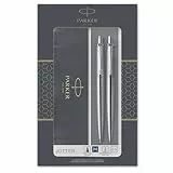 Parker Jotter Duo-Geschenkset mit Kugelschreiber und Druckbleistift (0,5 mm) | Edelstahl mit Chromzierteilen | Nachfüllmine mit blauer Tinte | Schulsachen und bürobedarf | Geschenkbox