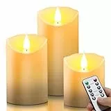 daphomeu 3Pcs LED Kerzen, Flammenlose Kerzen mit Fernbedienung Timer Funktion, Outdoor Batteriekerzen, LED Stabkerzen, Flammenlose Kerzenlichter, Stumpenkerze