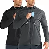 BROKIG Leichte Laufjacke Herren, Schnelltrocknende Trainingsjacke Atmungsaktives Hoodie Brusttasche mit Reißverschluss (Schwarz-Dunkelgrau,XL)