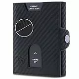 VON HEESEN Slim Wallet mit Münzfach & RFID Schutz - Geldbörse Herren & Damen - Kartenetui Kreditkartenetui - Mini Portmonee Geldbeutel Portemonnaie klein Carbon-Schwarz (PU)