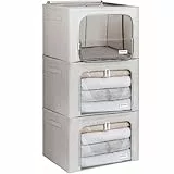 4CONVY Kleideraufbewahrung Kleiderschrank Box mit Reißverschluss Metallrahmen - große faltbare stapelbare Aufbewahrungsbox -3x66L Aufbewahrungstaschen - Kleiderbox für Bettdecke Kleidung Aufbewahrung
