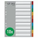VON Leitz 10er Pack 10-teiliges Register A4 Überbreit, 100 % Recycling-Karton, Blanko-Registerkarten, 11-Loch-Universalregister für Hefter & Ringbücher, 12990000