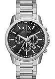 Armani Exchange Herrenuhr , Chronographenwerk, 44mm Silbernes Edelstahlgehäuse mit Edelstahlarmband, AX1720