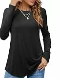 Beluring Longshirt Damen Herbst Langarm Oberteile Elegant Rundhalsausschnitt Tshirt Schwarz XXL