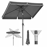 SONGMICS Sonnenschirm 200 x 150 cm, rechteckiger Balkonschirm, Sonnenschutz UPF 50+, beidseitig um 30° knickbar, für Garten, Terrasse, ohne Ständer, grau GPU048G01