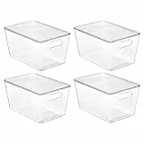 Vtopmart 4er-Pack transparente stapelbare Aufbewahrungsbehälter mit Deckel, große Kunststoffbehälter mit Griff für Speisekammer-Organizer und Aufbewahrung, perfekt für Küche, Kühlschrank, Schrank