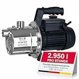 T.I.P. Edelstahl Gartenpumpe GP 3000 INOX - Leistungsstarke 550 W Pumpe mit 2950 l/h Leistung und thermischer Überlastschutz - Robustes, korrosionsbeständiges Pumpengehäuse, 30111