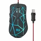 Rii Gaming Maus, Gaming Mouse Optical mit 6 Tasten, Computer Maus mit 1200/1600/2400/3200 und Berstmuster-RGB, Maus Gaming für Windows/Mac/Linux, USB-Kabel 150 cm, Schwarz