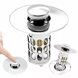 Pop Up Abflusssieb Waschbecken, 304 Edelstahl Pop Up Abflusssieb, Stöpsel mit abnehmbarem Edelstahl-Filterkorb Haarfänger, waschbeckenstöpsel,Geeignet für Küche, Bad(Durchmesser 25 bis 46mm).