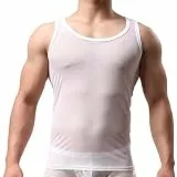 Generisch Kategorie Unterwäsche für Herren Mesh-Boxershorts ärmellose Nachtwäsche – Durchsichtige Netz-Weste atmungsaktiv verführerisch komfortabel avantgardistisch (White, S)
