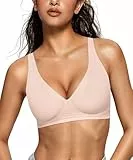 OEAK Damen-BHs mit tiefem V-Ausschnitt, drahtlos, bequem, stützend, ohne Bügel, Push-Up-Bralette, nahtloser BH, Nude, Medium