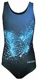 Aquarti Badeanzug Mädchen – Sportlicher Mädchen Badeanzug mit Ringerrücken Print, Farbe: Schmetterling Blau/Schwarz, Größe: 140