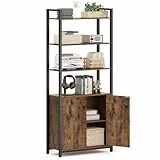 VASAGLE Bücherregal, 6 Ebenen, Regal, Standregal mit Türen, Metallrahmen, verstellbaren Ablagen, 24 x 60 x 159,5 cm, für Wohnzimmer, Schlafzimmer, vintagebraun-tintenschwarz LLS133K01
