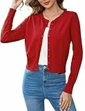 Aottori Damen Bolero Festliche Strickjacke Kurz Elegant Bolerojacke Langarm Schulterjacke Rundhals Jäckchen Leichte Open Front Shrug Casual für Hochzeit Rot M