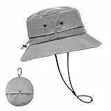 lifwimner Sonnenhut Damen Herren, Bucket Fischerhut Sommerhut mit Kinnriemen Mesh Wasserdicht Anglerhut Boonie Hat Schnell Trocknende Packable für Outdoor Sommer Camping(Grau)