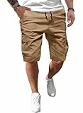 Meilicloth Kurze Sporthosen Herren Hosen Cargo Laufshorts Männer Sommer Sport Shorts Bermuda Hose Sporthose Cargo Khaki 34