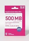 Telekom MagentaMobil Prepaid S SIM-Karte ohne Vertragsbindung I inkl. 500 MB & Flat (Min, SMS) ins Telekom Mobilfunknetz & EU-Roaming I Surfen mit LTE Max I 10 EUR Startguthaben