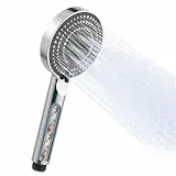 OFFO Duschkopf mit Filter, 100 mm Duschbrause mit 6 Strahlarten, Handbrausen Wassersparend, Rundes Design mit Antikalk Funktion, Leicht zu Reinigen, Chrom