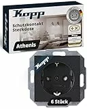 Kopp ATHENIS Schutzkontaktsteckdose in Anthrazit - 6 Stück - 1-fach Einbausteckdose mit erhöhtem Berührungsschutz - IP20 Unterputz-Steckdose mit Schutzkontakt - Steckdosen-Unterputz 16A / 250V~