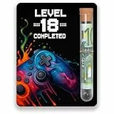 PIujsym Geldgeschenk 18. Geburtstag Holz Gamer Level Completed geldgeschenke geburtstag für 18. geburtstag junge geburtstagskarte 18 mit Reagenzglas Umschlag und Siegel Sticker Deko Geschenkset