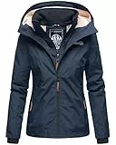 MARIKOO Designer Damen Übergangs Jacke leicht gefüttert Kapuze kurz B659 [B659-Erdbeer-Navy-Gr.XL]