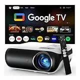 Official Google TV Smart Beamer 4k, HAPPRUN 25000L Full HD Beamer Heimkino mit Dolby Audio, Wi-Fi & Bluetooth, Integrierte Streaming-Apps, 300' Projektor Kompatibel mit Spielkonsolen und Handy