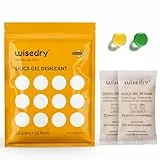 wisedry 20 g [12 Packungen] Wiederaufladbare Kieselgel-Trockenmittel-Packungen, Trockenmittelbeutel, Orange bis Grün, Anzeige für Lufttrockner, Lebensmittelqualität