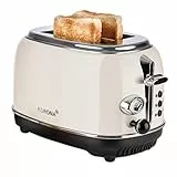 Korona 21666 Toaster | 2 Scheiben | Creme | Röstgrad-Anzeige | Auftauen | Rösten | Aufwärmen | 810 Watt | Brötchenaufsatz | Krümelschublade | Brotscheiben-Zentrierung