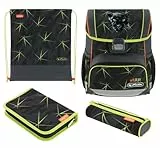 Herlitz Schulranzen Set 4-teilig Loop Wild Life Schwarz 17 L Ergonomischer Tornister mit geringem Gewicht 1. Klasse Junge Mädchen Kinder, Panther