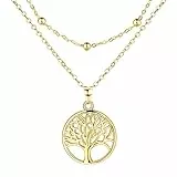 Lydreewam Lebensbaum Kette für Damen 925 Sterling Silber Baum des Lebens Doppel Layered Halskette mit Geschenkbox für Geburtstag Muttertag Weihnachten, verstellbar 40+5cm (Gold)