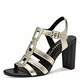 MARCO TOZZI Damen Sandalen mit Absatz Elegant Blockabsatz, Schwarz (Black/Gold), 41 EU