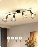 EDISHINE Deckenstrahler 4 Flammig Schwarz, LED Deckenleuchte Schwenkbar 340° mit Metallgitter-Lampenschirm, inkl. 4 x 4W G45 Glühbirnen (3000K), E14 Deckenspots für Wohnzimmer, Küche, Flur