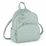 ECOSUSI Gesteppter Mini Rucksack für Frauen Süße PU Leder Kleine Rucksack-Geldbörse Büchertasche mit Quaste und Plüschball