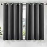TOPICK Gardinen mit Ösen Verdunklungsvorhänge Schlafzimmer Blackout Curtains 145x140 cm 2er Set Fensterdekoration Übergardinen Vorhänge Wohnzimmer kurz Dunkelgrau