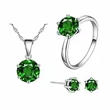 Canarea Schmuckset Silber 925 Damen Kries Ohrringe halskette Ringe AAA Zirkonia Blau Glitter Schmuck set,Mode Einfache Bandring Kette Ohrstecker Schmucksets für Frauen Mädchen Geschenke-Grün (# 6)