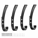 KYOEON 4 Stück Garderobenhaken, Schwarz Kleiderhaken, Kleiderhaken Wand, Haken zum Schrauben, Handtuchhaken zum Bohren, Wandhaken für Badezimmer, Küche, Tür