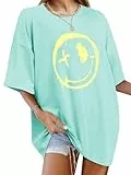 WIEIYM Tshirt Damen Oversized Lose Rundhals Kurzarm T-Shirts Sommer Tops Shirt Oberteile Frauen Gedruckt Lässig Oberteile Bluse,Lindgrün,L