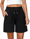 Uniexcosm Kurze Sportshorts Damen Sporthose High Waist Shorts Damen Sommer Shorty mit Taschen und Kordelzug Freizeitshorts für Running Gym Fitness Schwarz 4XL