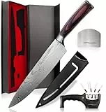 Salqinos Küchenmesser Set - Universal Kochmesser [Testsieger] - Hochwertiges Messerset - Edelstahl Messer mit schicker Maserung - Inkl. Messerschleifer, Fingerschutz & Edle Geschenkbox