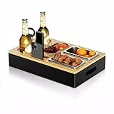 Couchbar Snackbox Sofatablett für Sofa aus Bambus mit Getränkehalter, 2 Snackschalen & Dipschale, Couch Butler Tablett Organizer mit Flaschenhalter & Fächern für Snacks, Wein & Zubehör